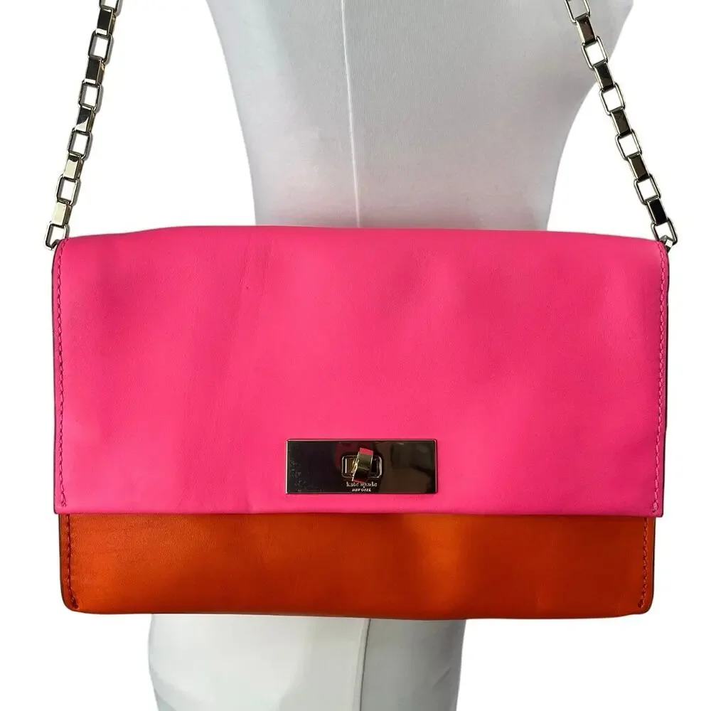 Kate Spade Lincoln Square Garret Leather Colorblock Chain Shoulder Handbag OS